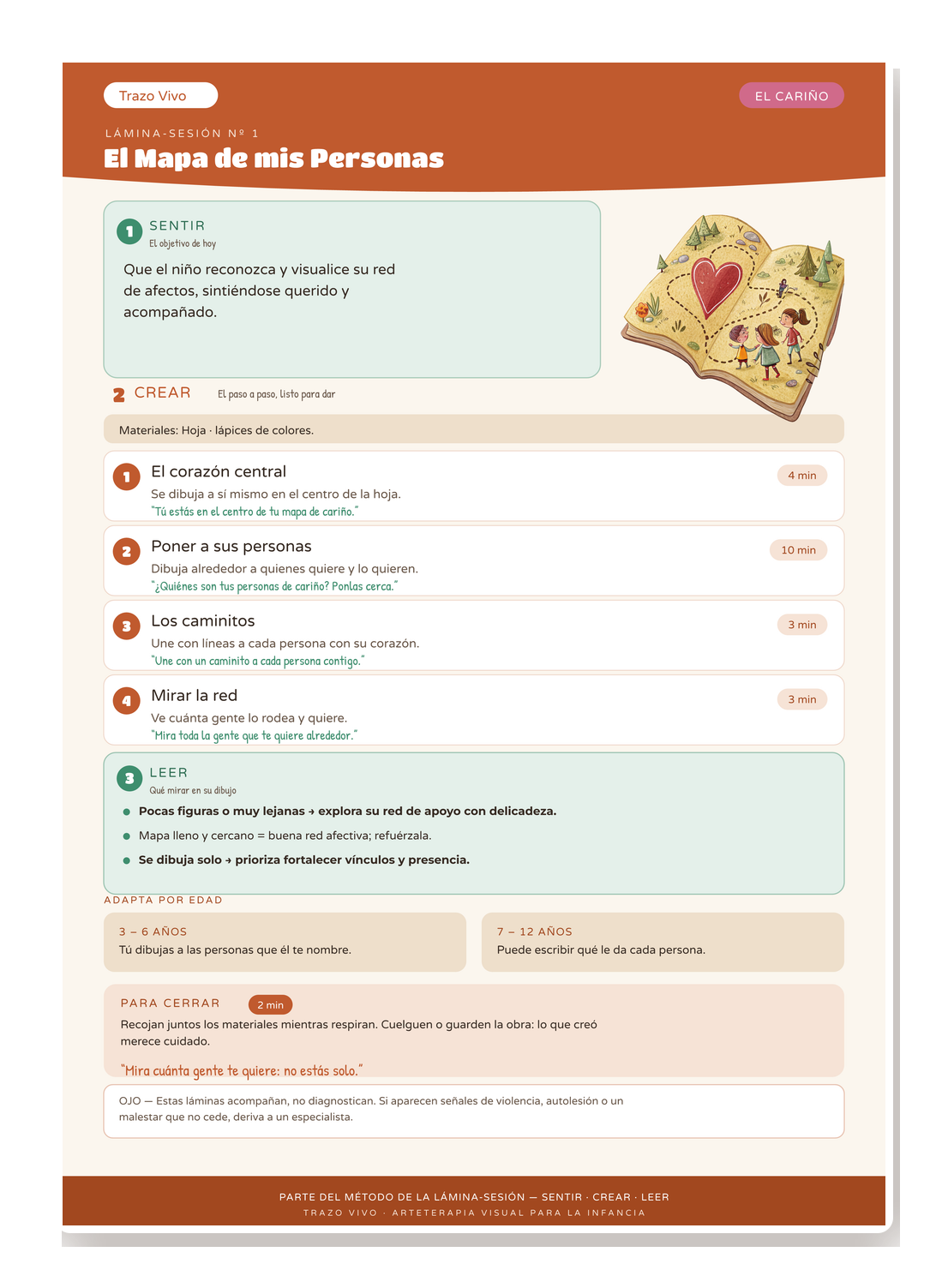 Una misma Lámina-Sesión con su recuadro "variante por edad": versión para 3-6 años y versión para 7-12, lado a lado.