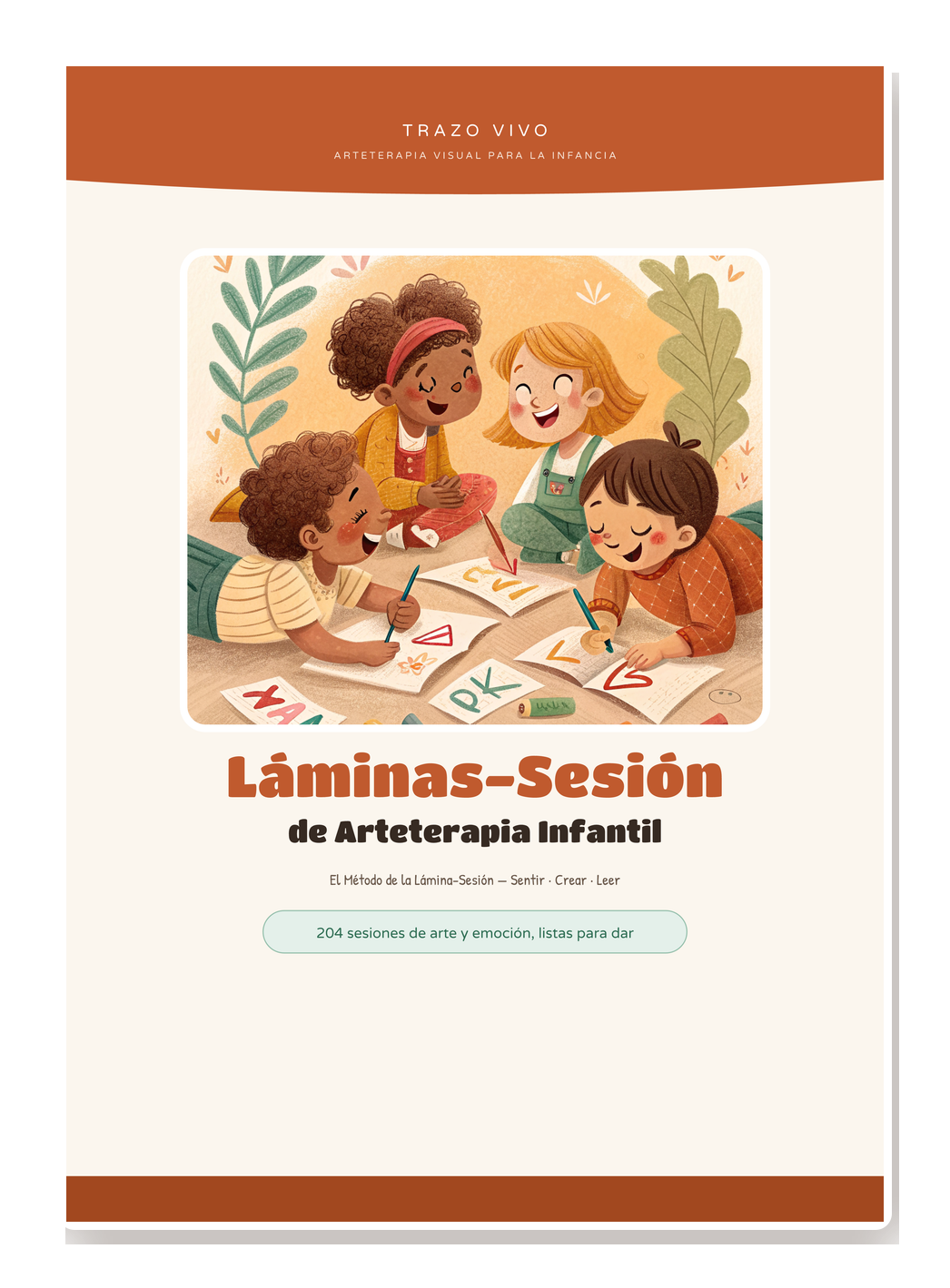 Mockup principal (héroe visual): la colección abierta en la lámina de 'La Rabia' — objetivo emocional + paso a paso ilustrado + clave de lectura. Reaparece en stack/pricing/cierre.